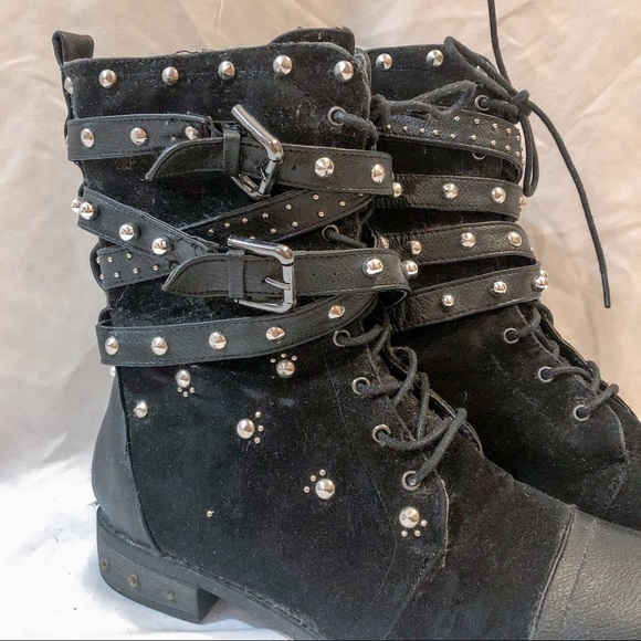 Black Studded Combat Boots - Picture 3 of 9